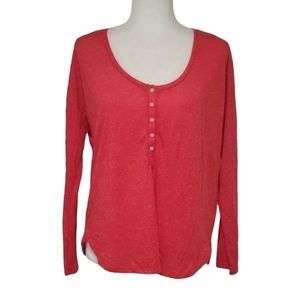 Victorias Secret Long Sleeve Shirt Womens S Red Knit Buttons Down Henley Top
